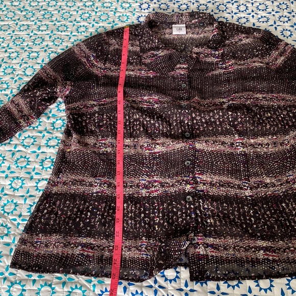 CAbi Paris Black Sheer Print Blouse #3249 L - Picture 8 of 10